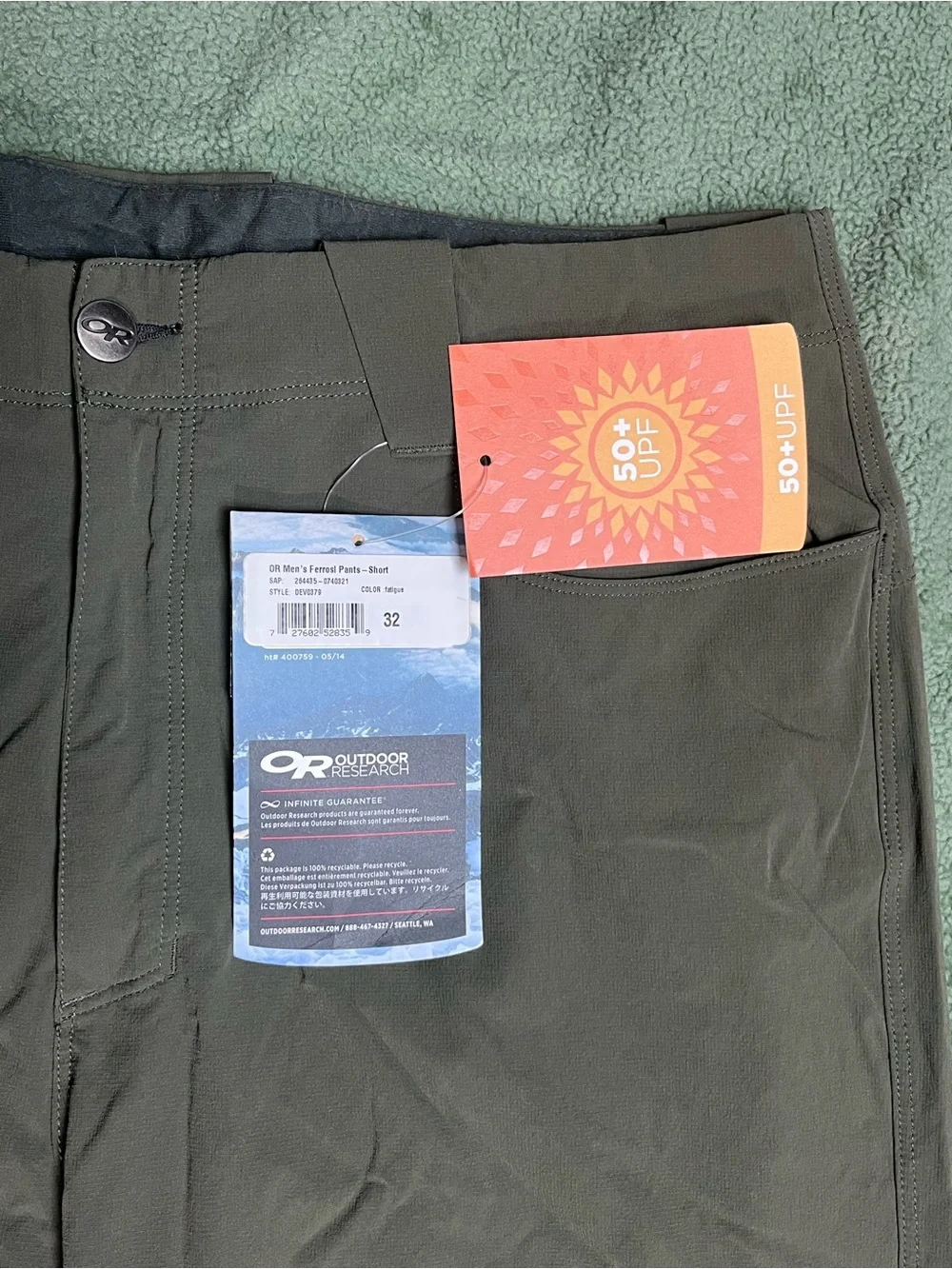 Outdoor Research Ferrosi Pant - Fatigue - Sz 32/short (Bonded side pocket)